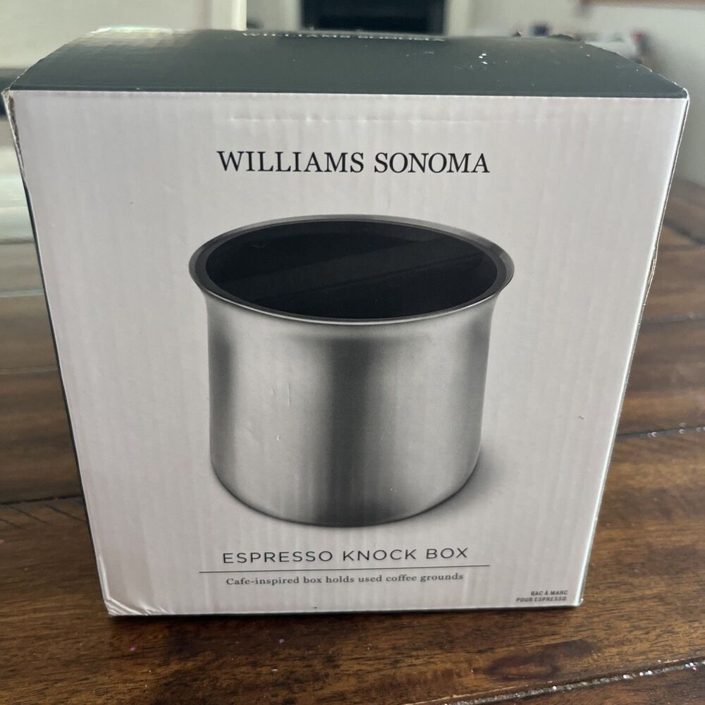 Williams Sonoma Espresso Knock Box Silver Black Scuffed Read OB New